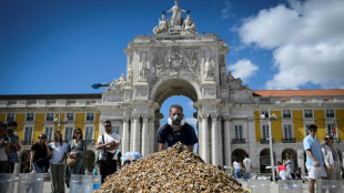 A Lisbonne, des militants pour l'environnement rassemblent un &eacute;norme un tas de m&eacute;gots